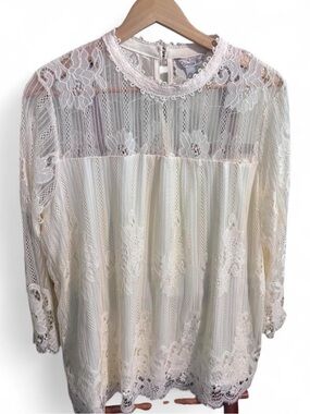 Ophelia Roe Chiffon & Lace Ivory Long Sleeve Women's Top Feminine Boho Western